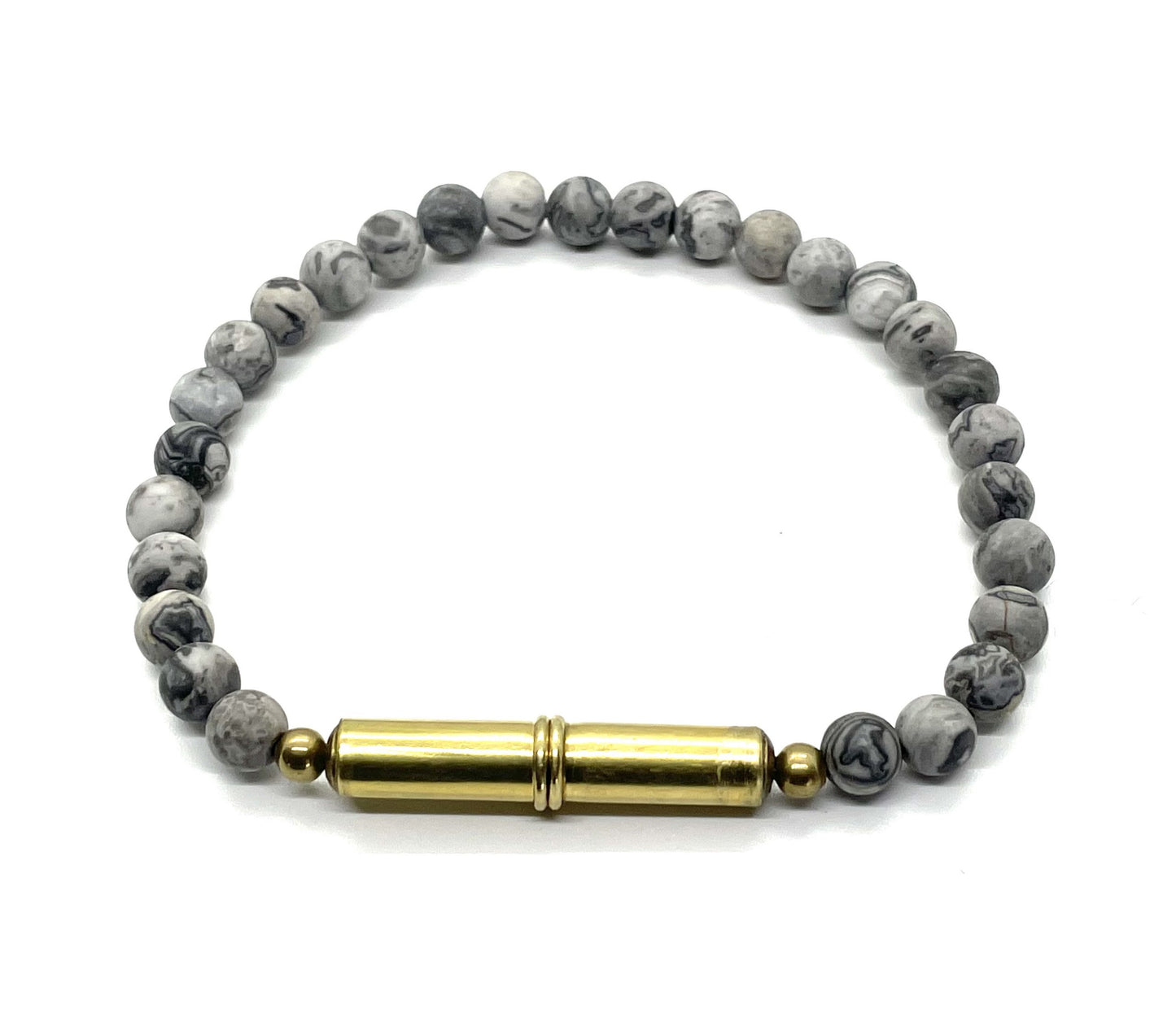 Flint Beaded Single Bracelet • Single-Wrap • .22 Brass • Spiderweb Jasper