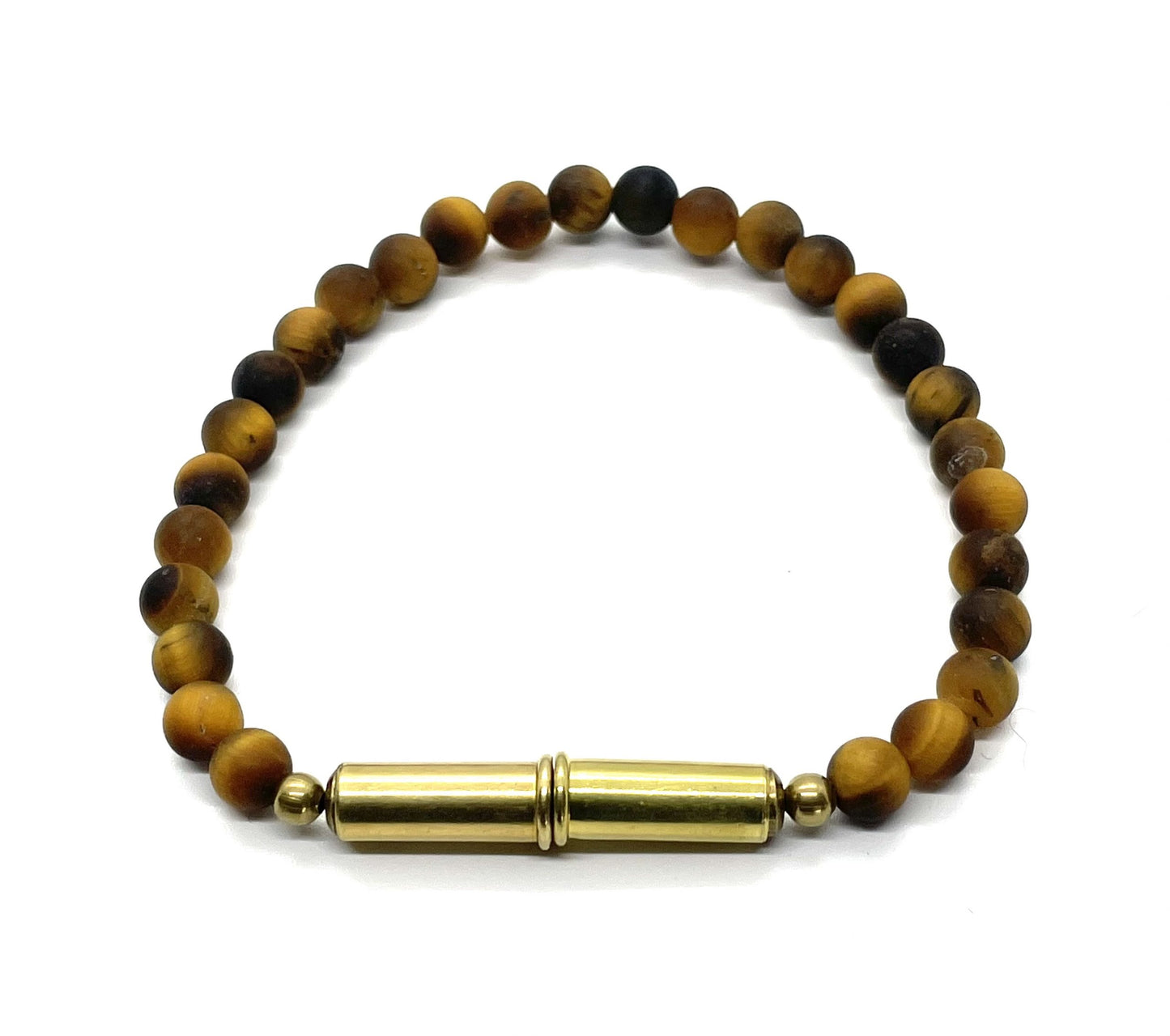Flint Beaded Single Bracelet • Single-Wrap • .22 Brass • Tiger Eye