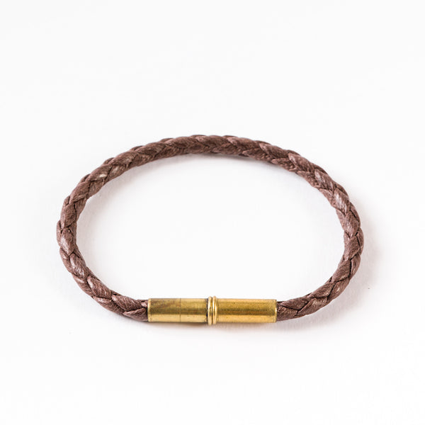 Flint Single Waxed Canvas Bracelet • Single-Wrap • .22 Brass • Brown