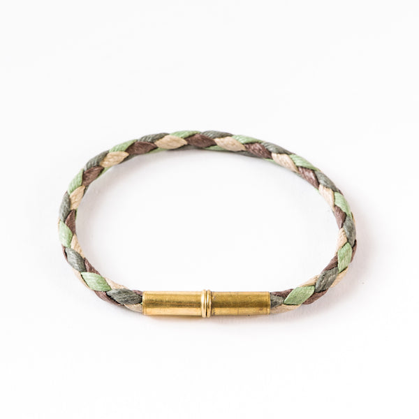 Flint Single Waxed Canvas Bracelet • Single Wrap • .22 Brass • Camo