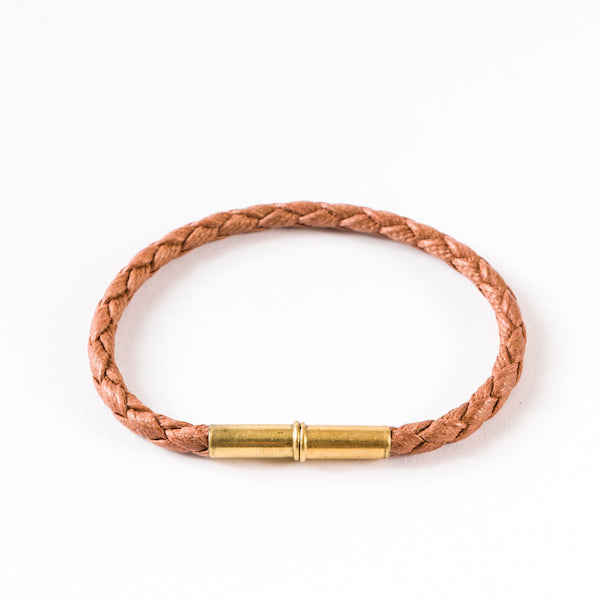 Flint Single Waxed Canvas Bracelet • Single-Wrap • .22 Brass • Tan