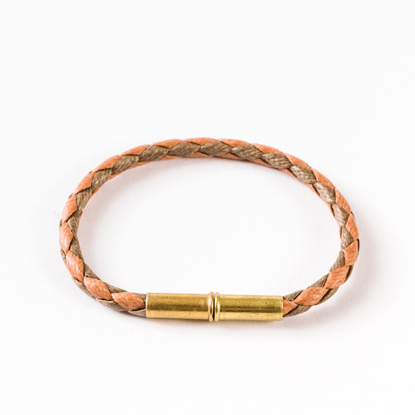 Flint Single Waxed Canvas Bracelet • Single-Wrap • .22 Brass • Tan/Orange