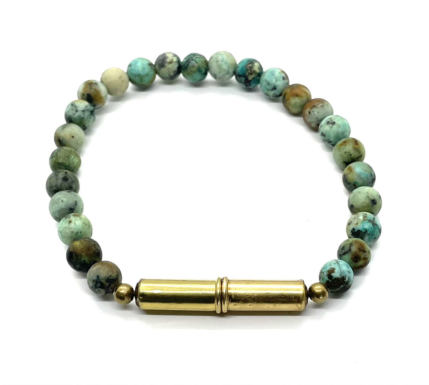Flint Beaded Single Bracelet • Single-Wrap • .22 Brass • African Turquoise