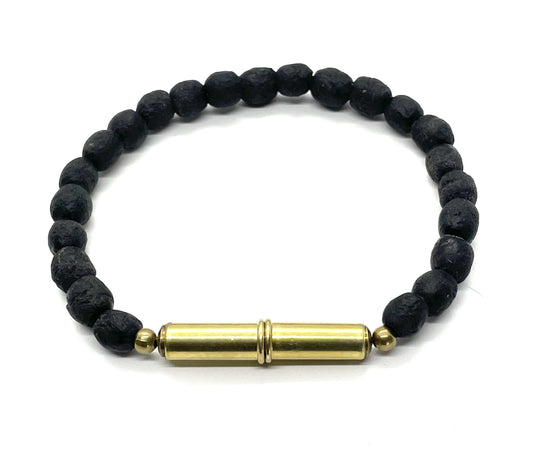 Flint Beaded Single Bracelet • Single-Wrap • .22 Brass • Krobo Beads