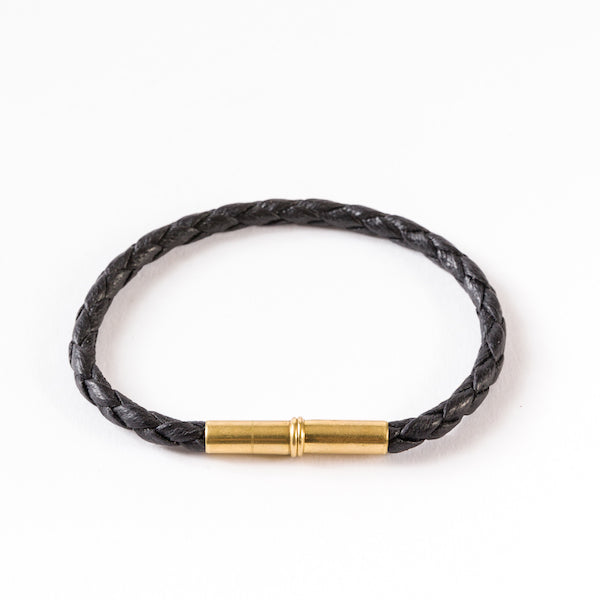 Flint Single Waxed Canvas Bracelet • Single-Wrap • .22 Brass • Black
