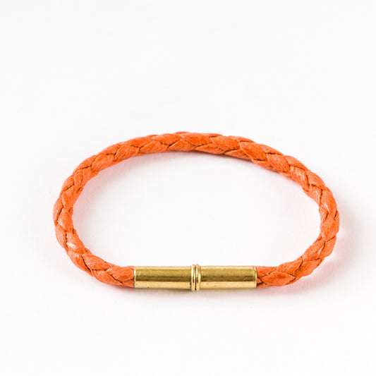 Flint Single Waxed Canvas Bracelet • Single-Wrap • .22 Brass • Orange
