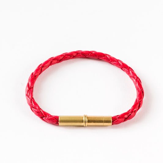 Flint Single Waxed Canvas Bracelet • Single-Wrap • .22 Brass • Red