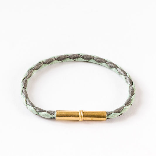 Flint Single Waxed Canvas Bracelet • Single-Wrap • .22 Brass • Sage/Gray